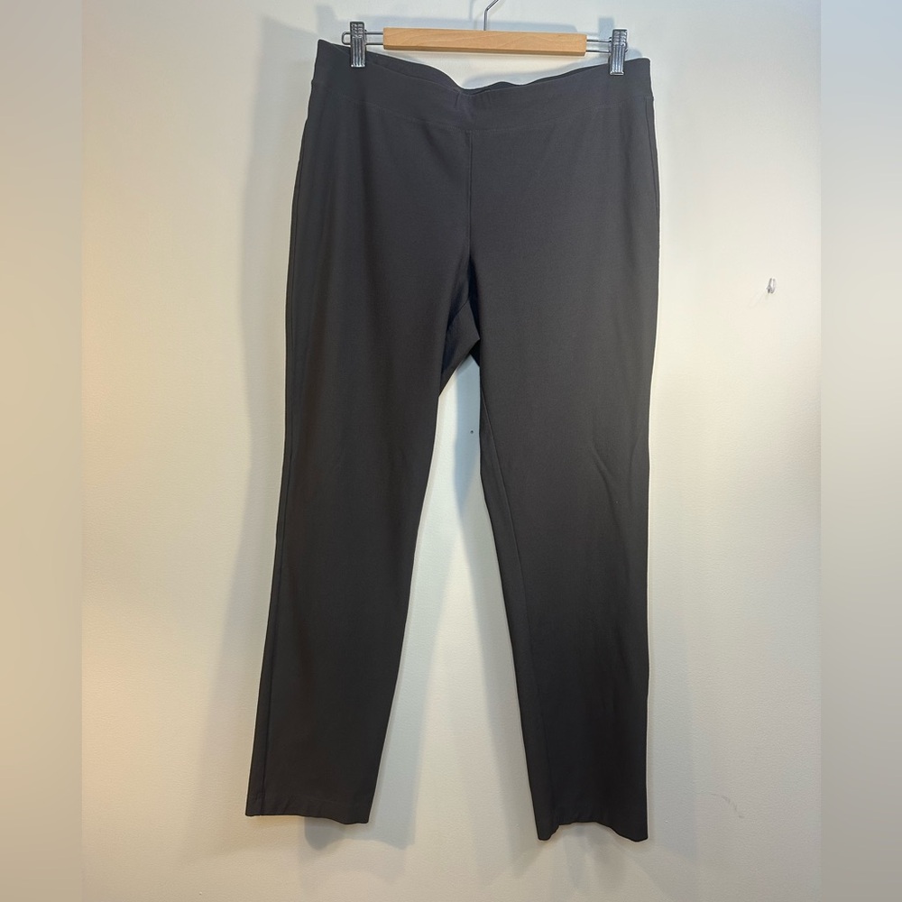 EUC Eileen Fisher Elastic Waist Straight Leg Pants Gray Stretchy Sz M L Mid Rise